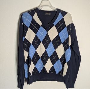 Brooks Brothers Mens Argyle Sweater Vintage 90s Y2K Hong Kong 100% Cotton Large